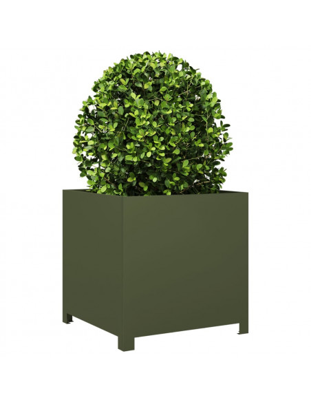 Fioriera da Giardino Verde Oliva 50x50x50 cm in Acciaio