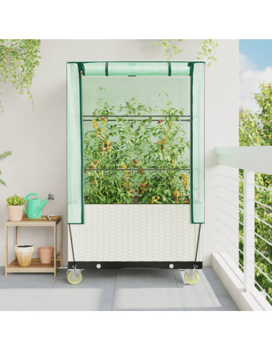 Letto Rialzato con Copertura e Ruote Effetto Rattan 80x50x182cm