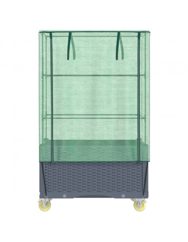 Letto Rialzato con Copertura e Ruote Effetto Rattan 80x50x182cm