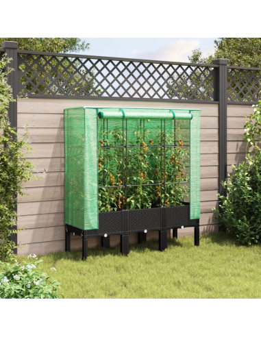 Letto Rialzato con Copertura Serra Effetto Rattan 120x40x140 cm