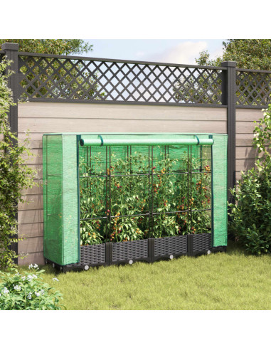 Letto Rialzato con Copertura Serra Effetto Rattan 160x40x123 cm