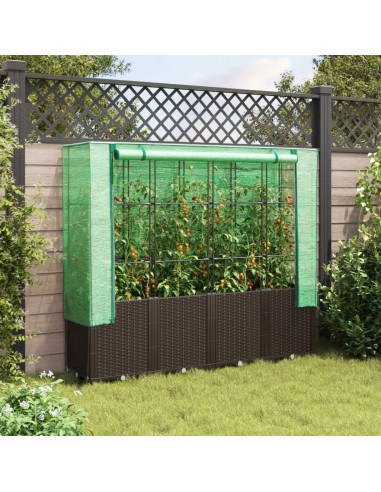 Letto Rialzato con Copertura Serra Effetto Rattan 160x40x153 cm