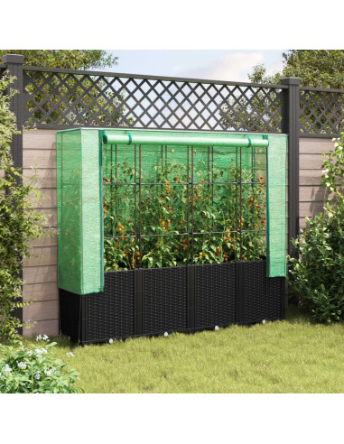 Letto Rialzato con Copertura Serra Effetto Rattan 160x40x153 cm