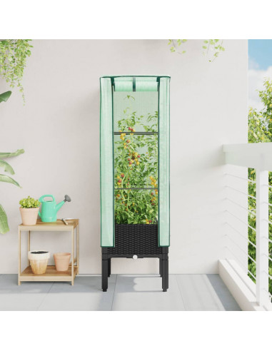 Letto Rialzato con Copertura Serra Effetto Rattan 40x40x140 cm