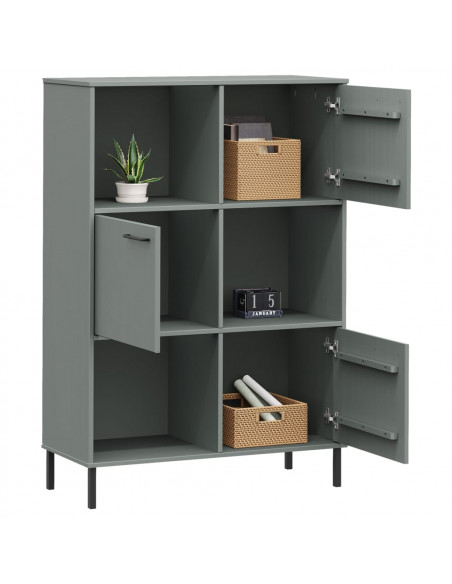 Libreria con Gambe Metallo Grigio 90x35x128,5 cm Massello OSLO
