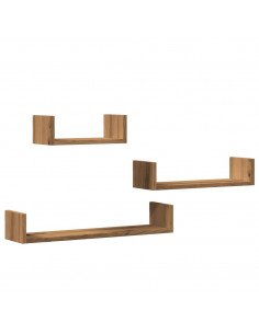 Mensole Parete 3pz Rovere Artigianale in Legno Multistrato 2