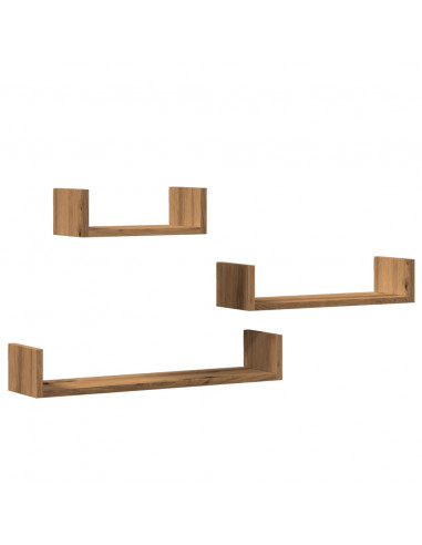 Mensole Parete 3pz Rovere Artigianale in Legno Multistrato