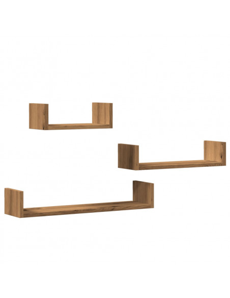 Mensole Parete 3pz Rovere Artigianale in Legno Multistrato