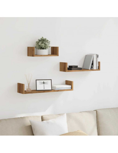 Mensole Parete 3pz Rovere Artigianale in Legno Multistrato