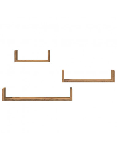 Mensole Parete 3pz Rovere Artigianale in Legno Multistrato