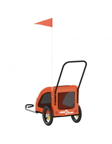 Rimorchio da Bici per Animali Arancione e Grigio Oxford e Ferro