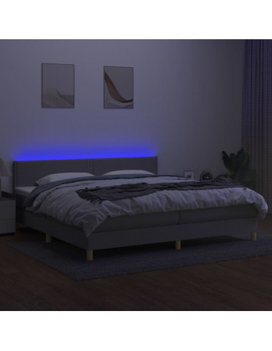 Letto a Molle Materasso e LED Grigio Chiaro 200x200 cm Tessuto