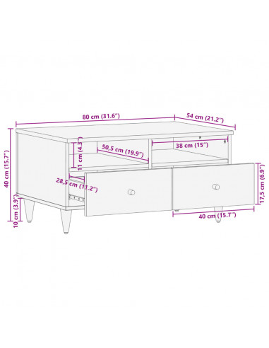 Tavolino da Salotto 80x54x40 cm in Legno Massello di Mango