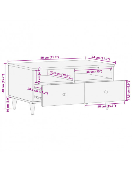 Tavolino da Salotto 80x54x40 cm in Legno Massello di Mango