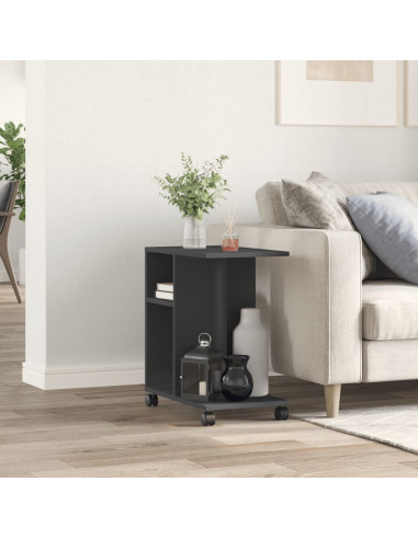 Tavolino con Ruote Nero 50x30x55 cm in Legno Multistrato