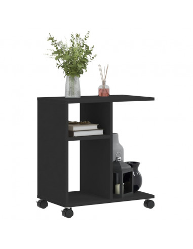 Tavolino con Ruote Nero 50x30x55 cm in Legno Multistrato