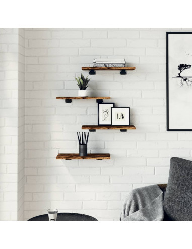 Mensole Parete 4pz Rovere Fumo 40x20x1,5 cm Legno Multistrato