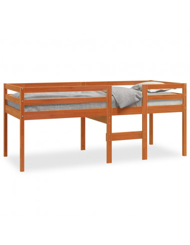 Letto a Soppalco Marrone Cera 90x200 cm Legno Massello di Pino