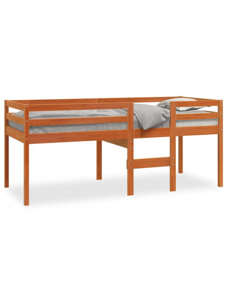 Letto a Soppalco Marrone Cera 90x200 cm Legno Massello di Pino