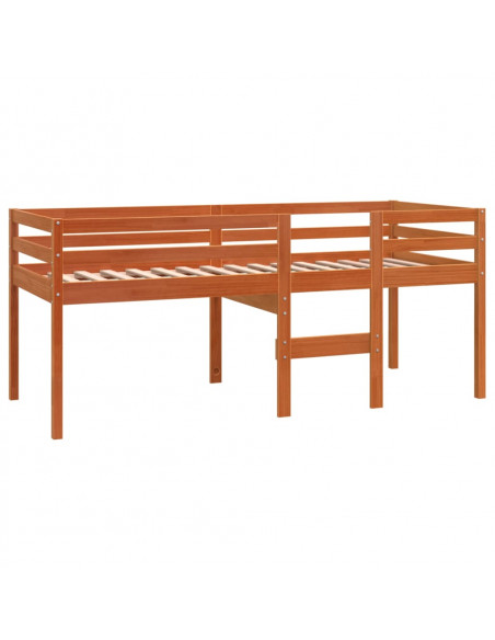 Letto a Soppalco Marrone Cera 90x200 cm Legno Massello di Pino