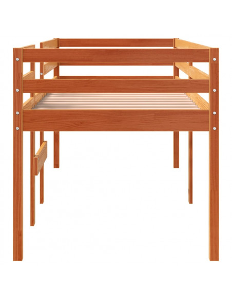 Letto a Soppalco Marrone Cera 90x200 cm Legno Massello di Pino