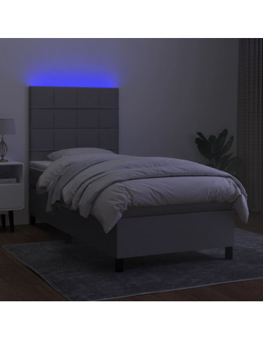 Letto a Molle Materasso e LED Grigio Chiaro 90x190 cm Tessuto
