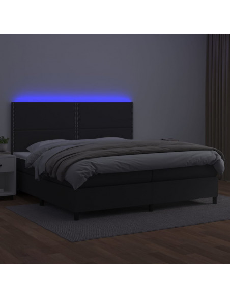 Giroletto a Molle con Materasso e LED Nero 200x200cm Similpelle