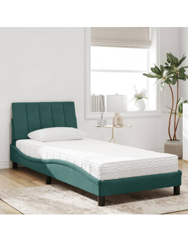 Letto con Materasso Verde Scuro 90x190 cm in Velluto
