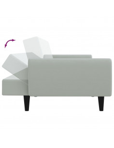 Divano Letto a 2 Posti con Poggiapiedi Grigio Chiaro in Velluto