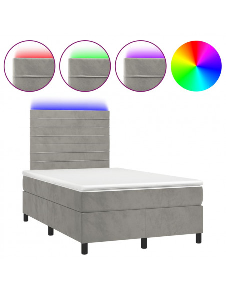 Letto a Molle Materasso e LED Grigio Chiaro 120x190 cm Velluto
