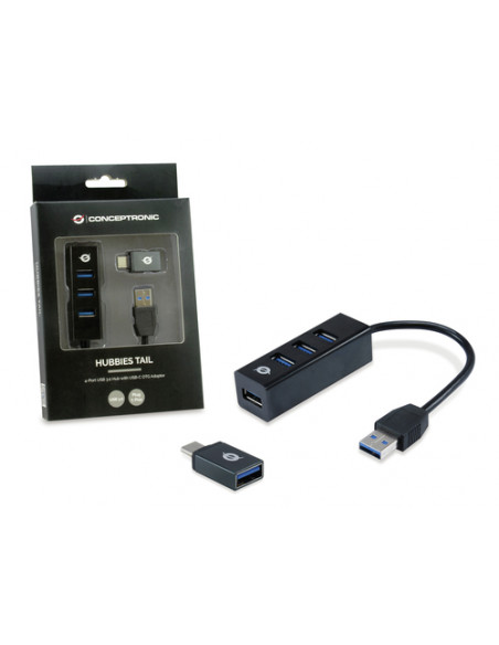 Conceptronic HUBBIES04B hub di interfaccia USB 3.2 Gen 1 (3.1 Gen 1) Type-A 5000 Mbit/s Nero