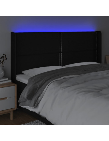 Testiera a LED Nera 203x16x118/128 cm in Tessuto