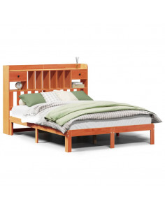 Letto Libreria senza Materasso Marrone Cera 140x190 cm in Pino 2