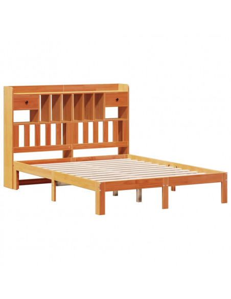Letto Libreria senza Materasso Marrone Cera 140x190 cm in Pino