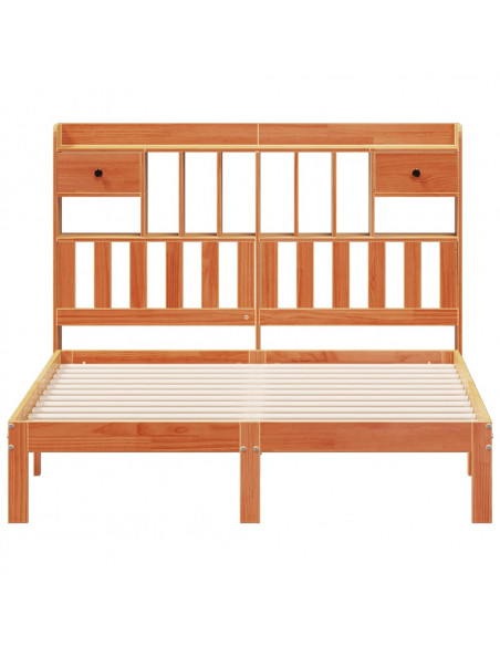 Letto Libreria senza Materasso Marrone Cera 140x190 cm in Pino