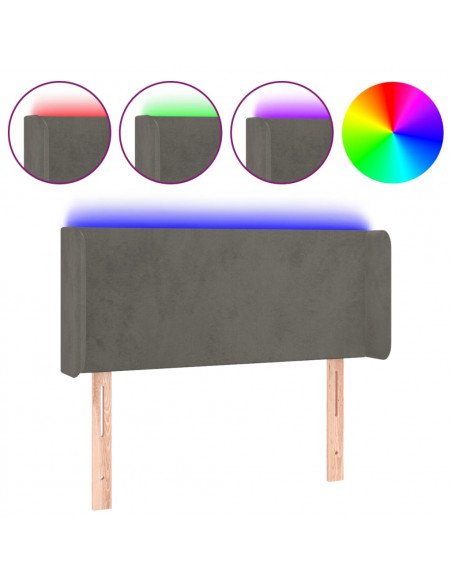 Testiera a LED Grigio Scuro 93x16x78/88 cm in Velluto