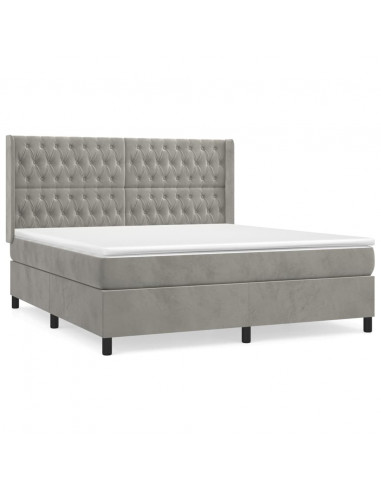 Giroletto a Molle con Materasso Grigio Chiaro 180x200cm Velluto