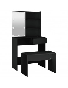 Set Tavolo da Toeletta con LED Nero in Legno Multistrato 2