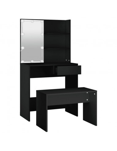 Set Tavolo da Toeletta con LED Nero in Legno Multistrato