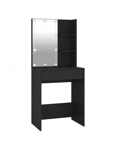 Set Tavolo da Toeletta con LED Nero in Legno Multistrato