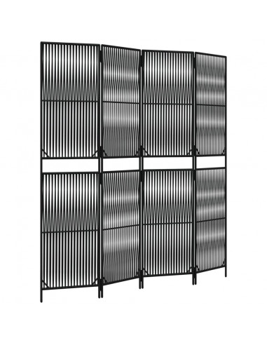 Divisorio per Ambienti a 4 Pannelli Nero in Polyrattan