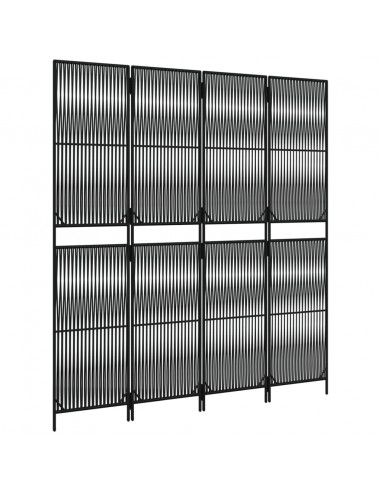 Divisorio per Ambienti a 4 Pannelli Nero in Polyrattan