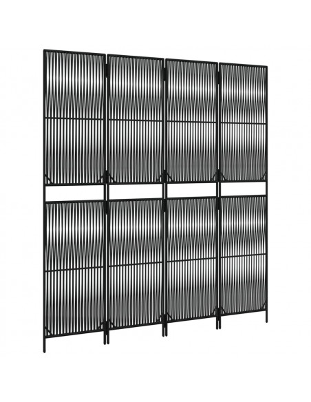 Divisorio per Ambienti a 4 Pannelli Nero in Polyrattan