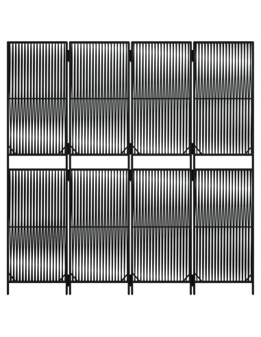 Divisorio per Ambienti a 4 Pannelli Nero in Polyrattan