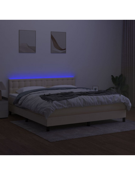 Letto a Molle con Materasso e LED Crema 160x200 cm in Tessuto