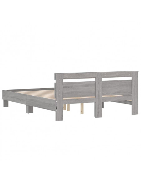 Giroletto con Testiera e LED Grigio Sonoma 140x190 cm