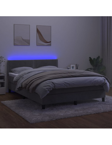 Letto a Molle Materasso e LED Grigio Chiaro 140x200 cm Velluto