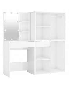 Toeletta LED con 2 Armadietti Legno Multistrato Bianco Lucido 2