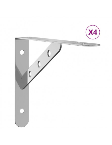 Staffe per Mensola 4 pz 23,5x2,5x15,5cm in Acciaio Inox Argento