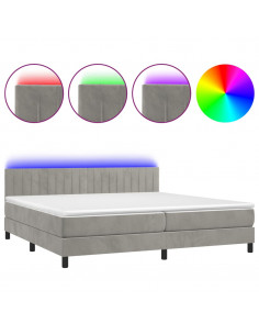 Letto a Molle Materasso e LED Grigio Chiaro 200x200 cm Velluto 2